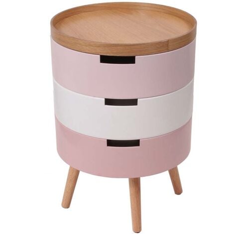 TABLE DE CHEVET COFFRE 3 NIVEAUX ROSE