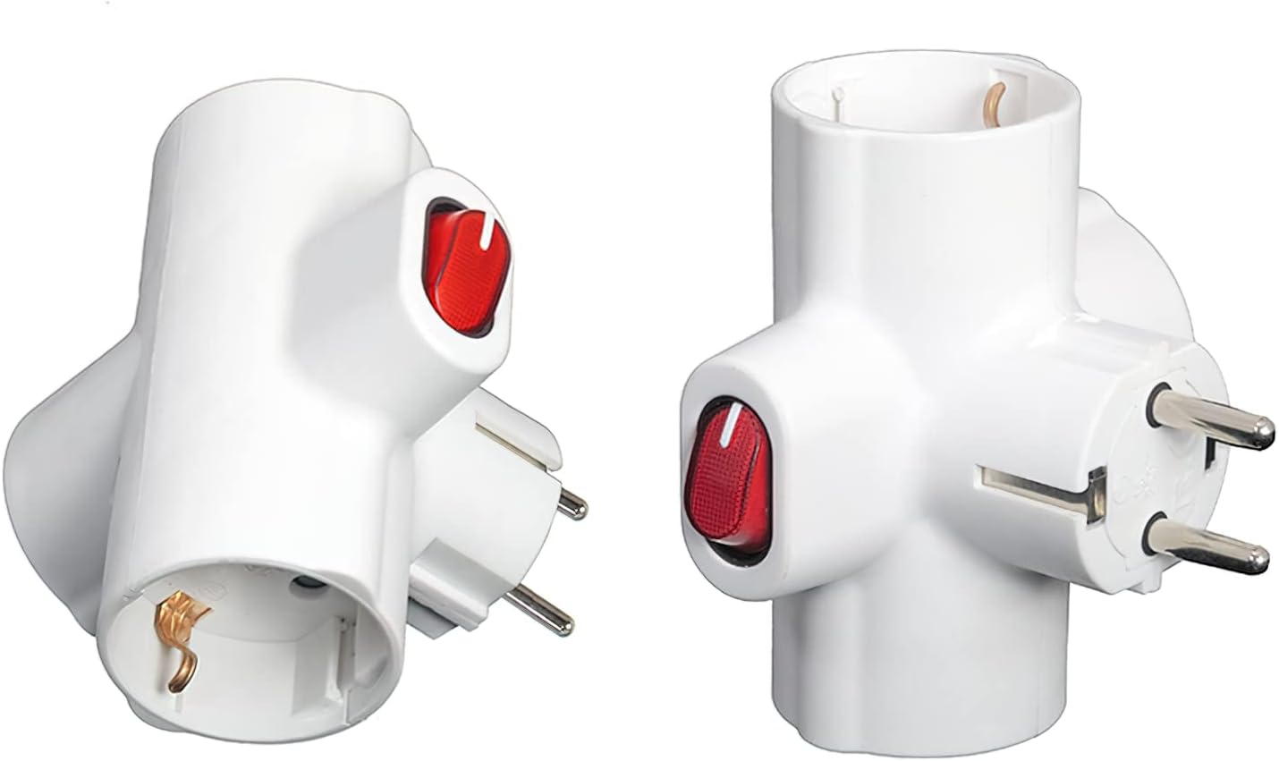 Wolpack 19110047 Adaptateur Triple Schuko 16 A 250 V avec Interrupteur.
