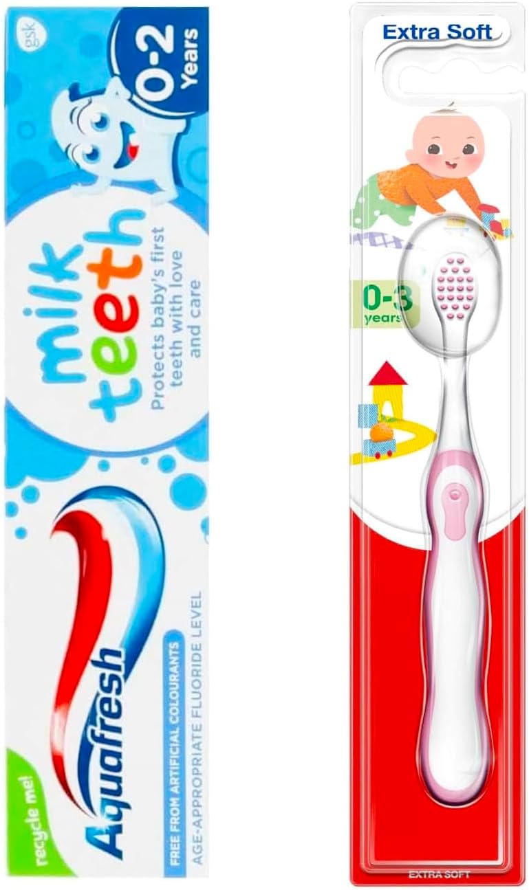Aquafresh Dents de lait 0-2 ans Ensemble de dentifrice avec brosse à dents extra douce 0-3 ans