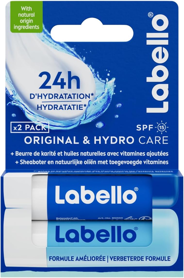 LABELLO Original (1 x 4,8g), Baume à lèvres enrichi en huiles naturelles et à la texture onctueuse, Soin des lèvres Hydratation longue durée pendant 24H