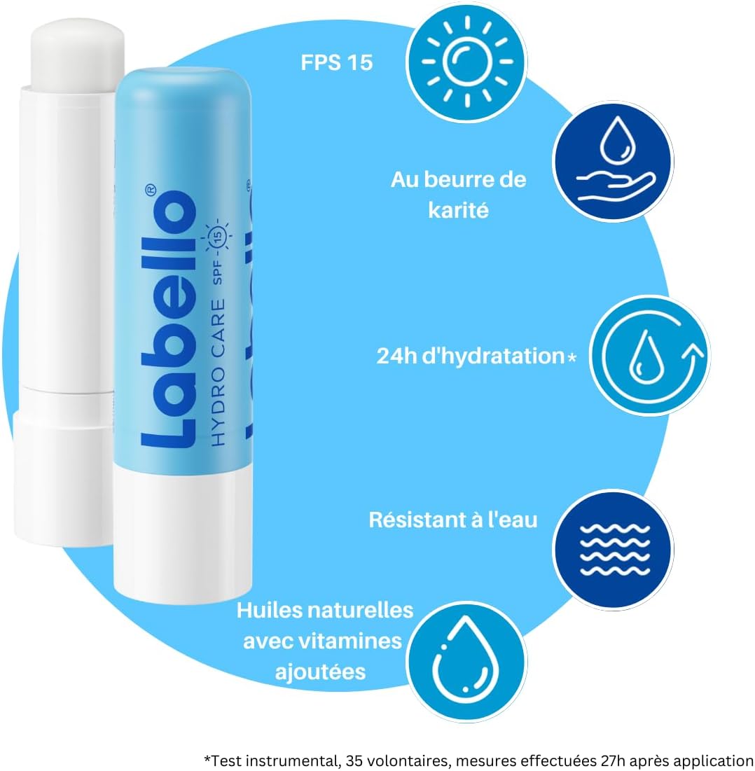 LABELLO Original (1 x 4,8g), Baume à lèvres enrichi en huiles naturelles et à la texture onctueuse, Soin des lèvres Hydratation longue durée pendant 24H