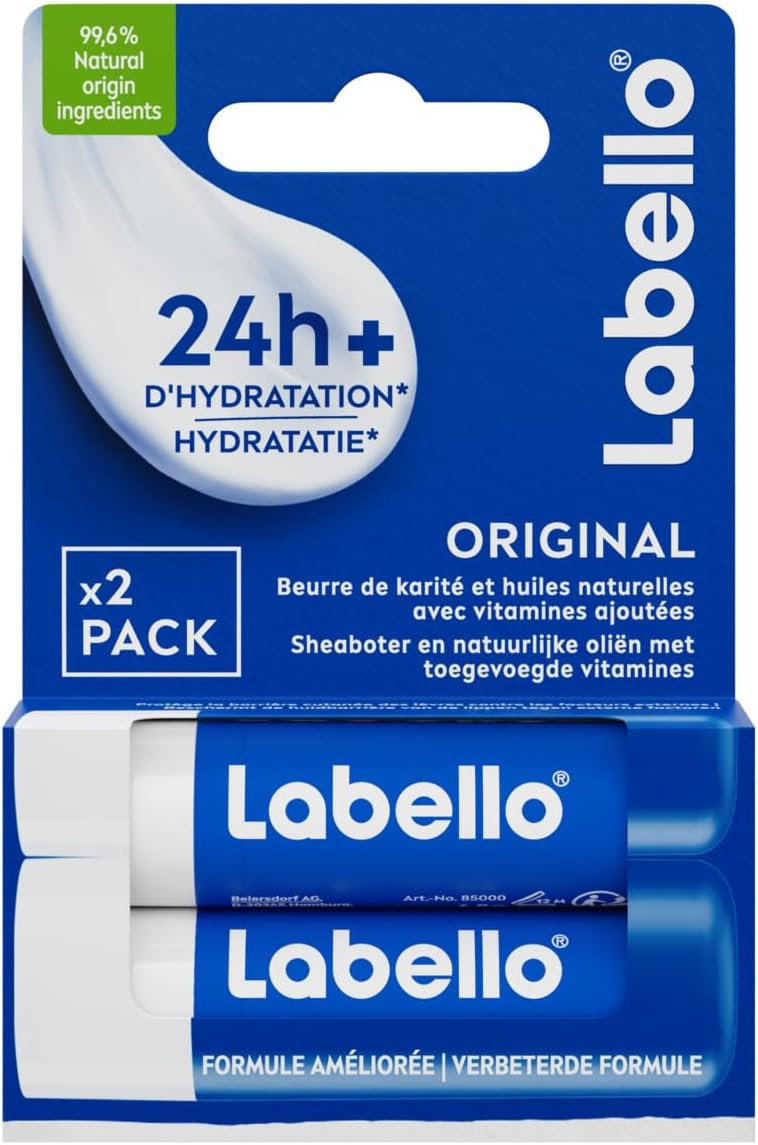 LABELLO Original (1 x 4,8g), Baume à lèvres enrichi en huiles naturelles et à la texture onctueuse, Soin des lèvres Hydratation longue durée pendant 24H