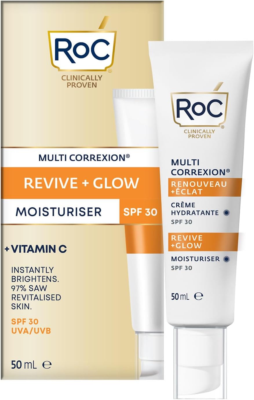 RoC - Multi Correxion Revive + Glow Sérum de Nuit Lissant à la Vitamine C - Anti-rides et Vieillissement -Anti-Âge - Réduction des Points Noirs - 30 Capsules