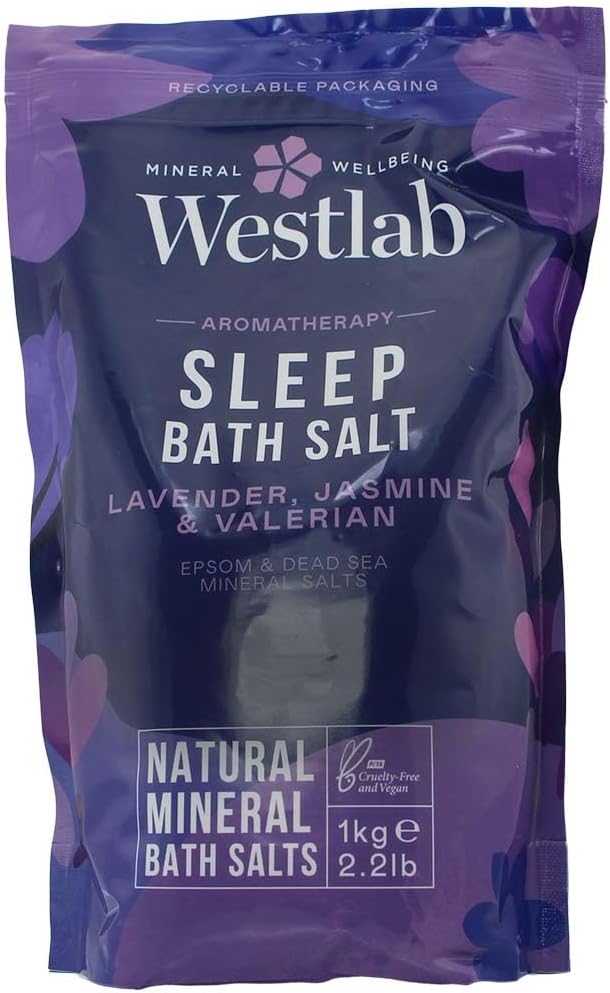 Westlab Sleep Sels de bain à la lavande et au jasmin - Sels d’Epsom et de la Mer Morte - 1 kg