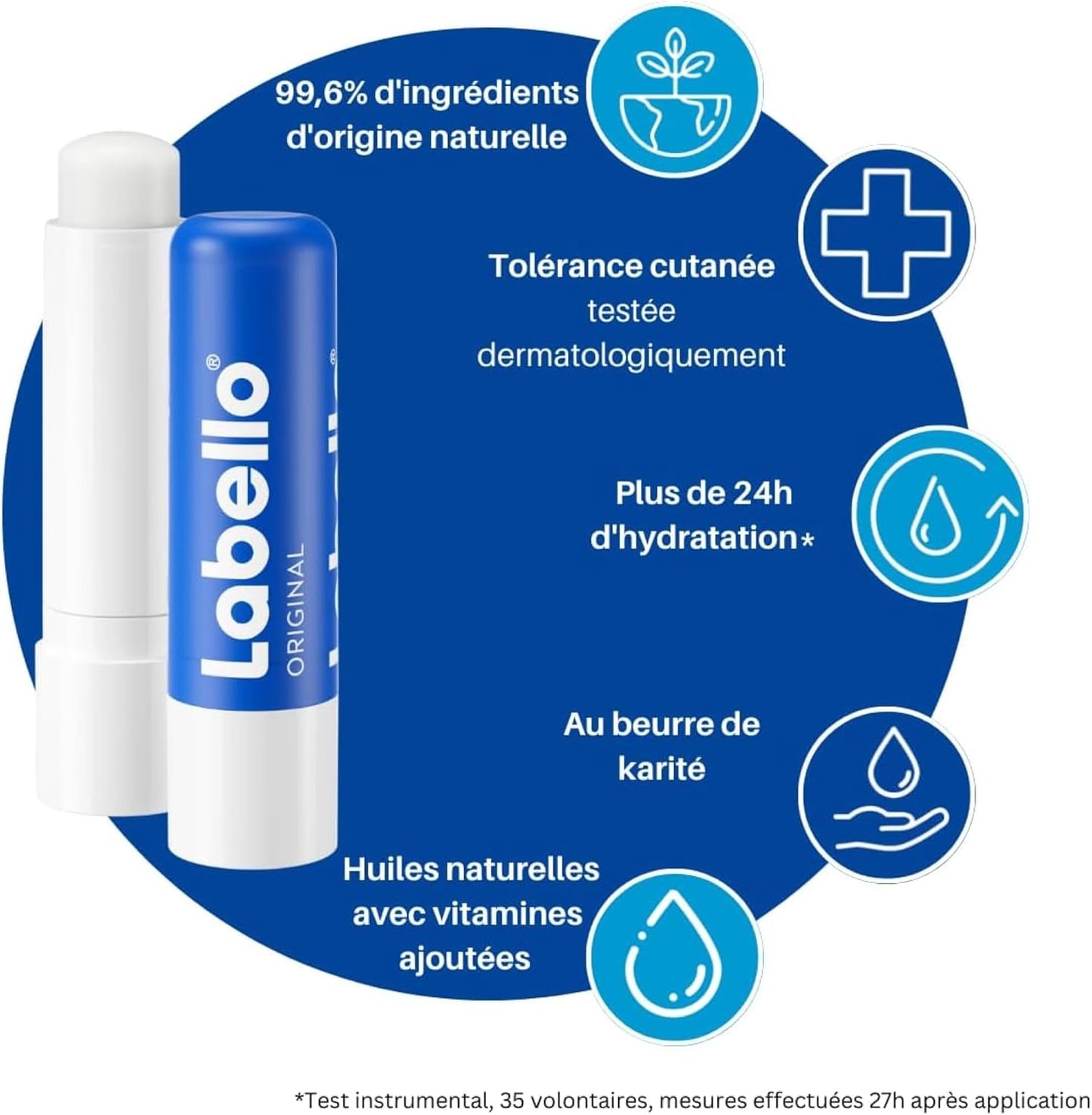 LABELLO Original (1 x 4,8g), Baume à lèvres enrichi en huiles naturelles et à la texture onctueuse, Soin des lèvres Hydratation longue durée pendant 24H