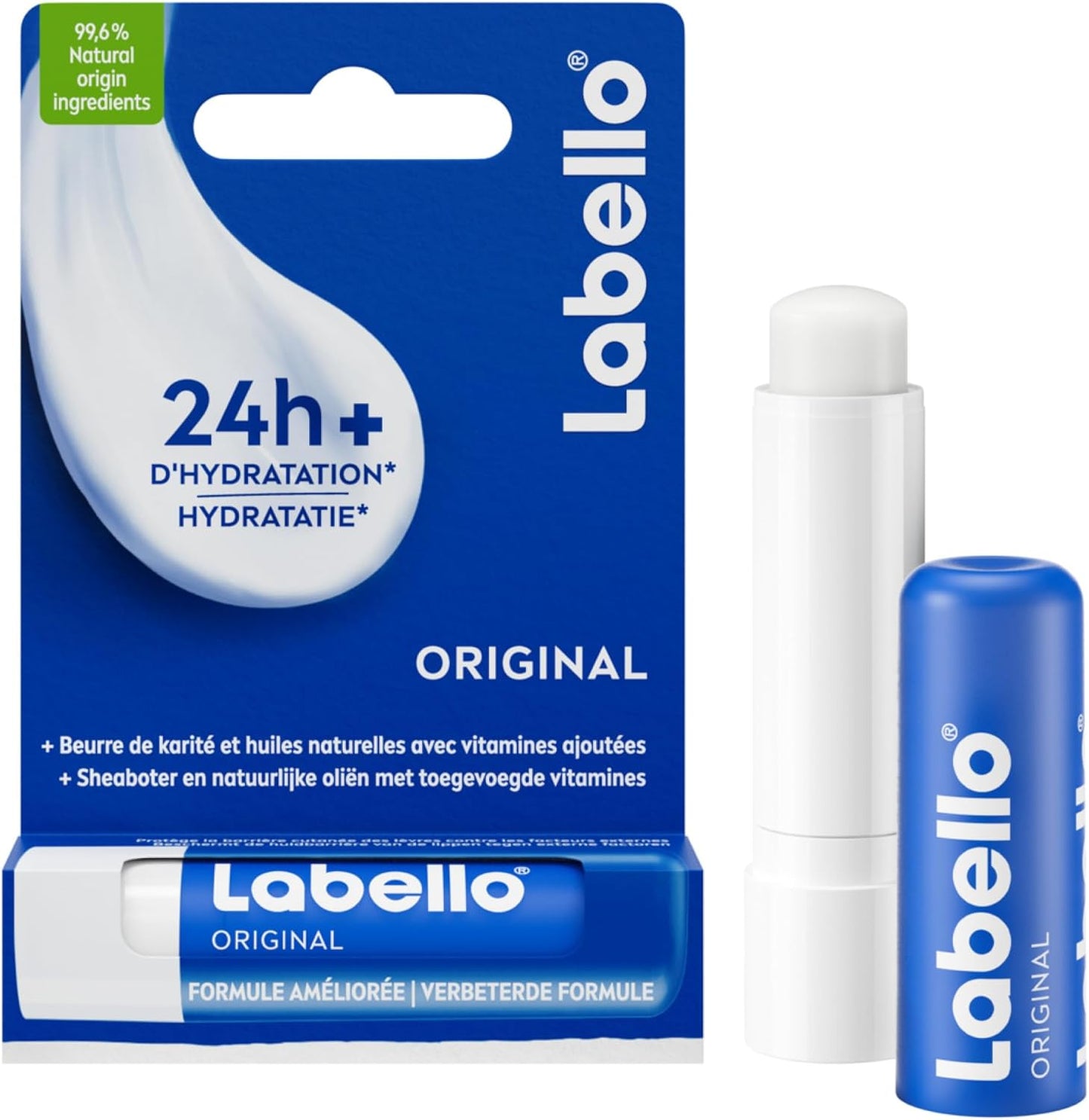 LABELLO Original (1 x 4.8 g), Lip Balm Enriched with Natural Oils and Smooth Texture, Lip Care Long-Lasting Moisturising for 24 Hours