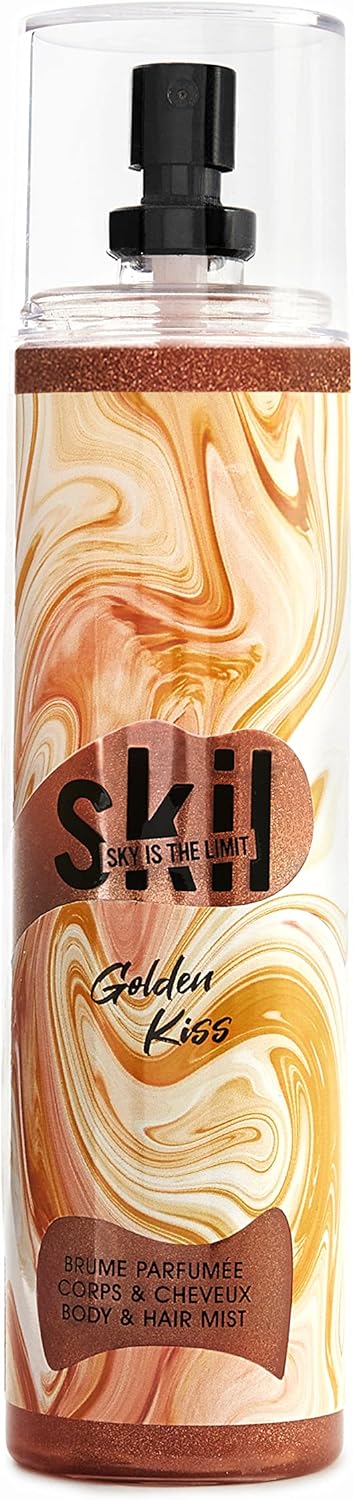 SKIL – Golden Kiss Women's Glitter Mist – Toxic Love Collection – Tiare Flower Coconut Fragrance – Spray Bottle 250 ml – Made in France in Grasse
