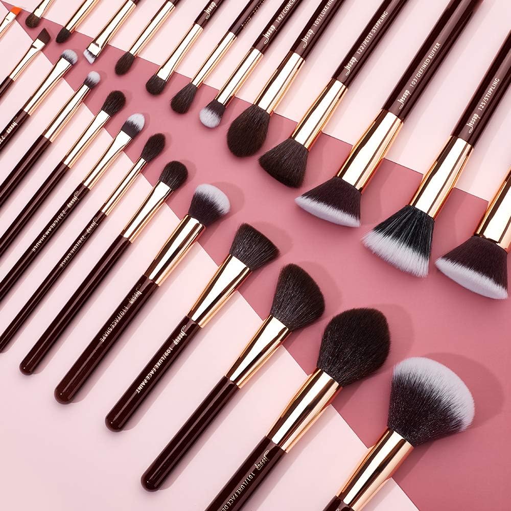 Jessup Pinceaux Maquillages 25pcs Ensemble Picneau à Maquillage Professionnel Pinceau Teint,Poudre,Fard à Paupières,Eye-Liner,Correcteur Pinceaux Kit Synthétiques Naturelles Noir/Or Rose T155