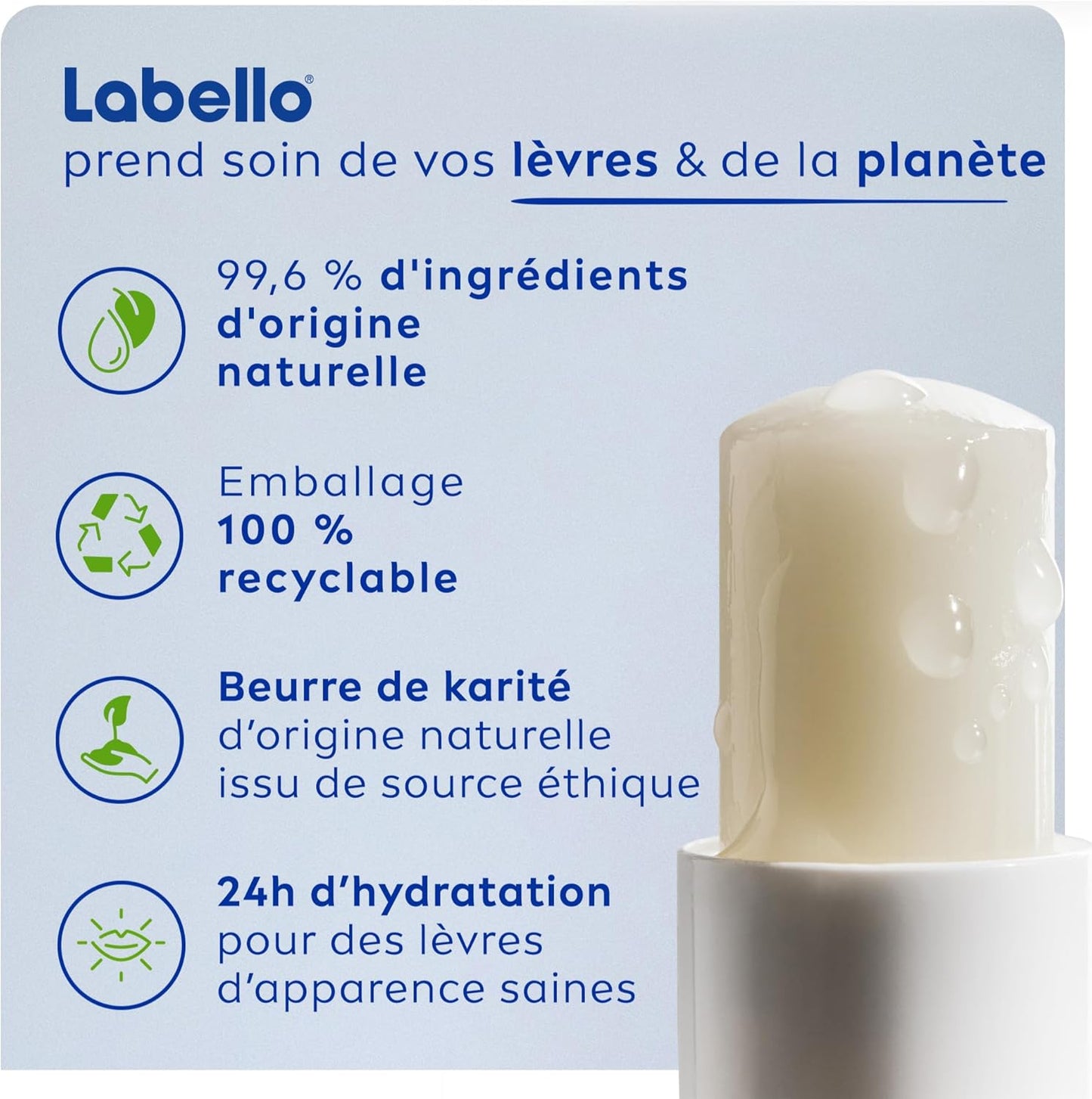 LABELLO Original (1 x 4,8g), Baume à lèvres enrichi en huiles naturelles et à la texture onctueuse, Soin des lèvres Hydratation longue durée pendant 24H
