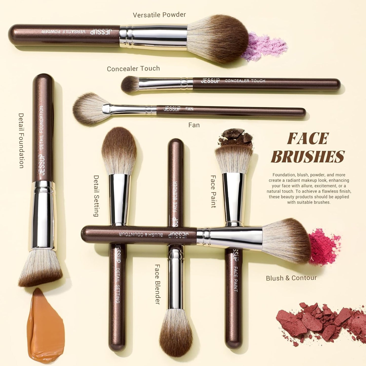 Jessup Pinceaux Maquillages 25pcs Ensemble Picneau à Maquillage Professionnel Pinceau Teint,Poudre,Fard à Paupières,Eye-Liner,Correcteur Pinceaux Kit Synthétiques Naturelles Noir/Or Rose T155