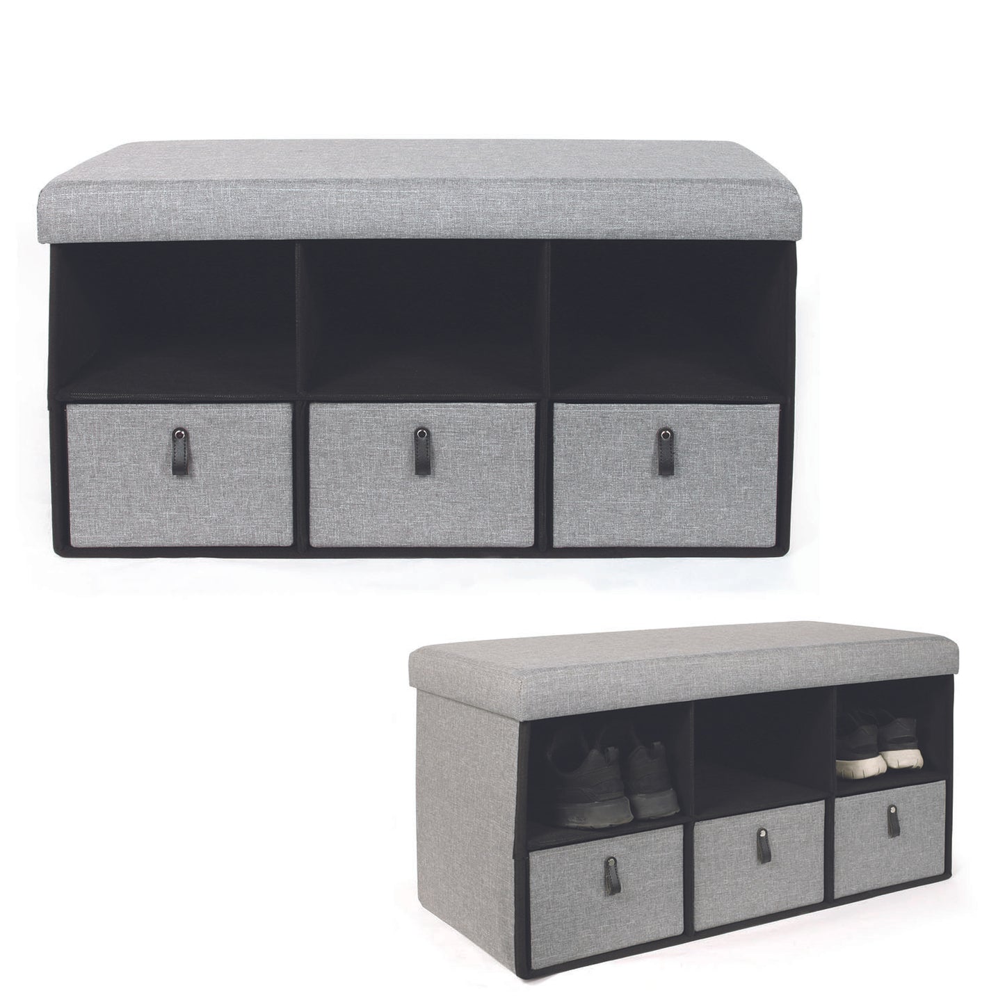COFFRE BANC PLIABLE RANGEMENTS TISSU GRIS CLAIR