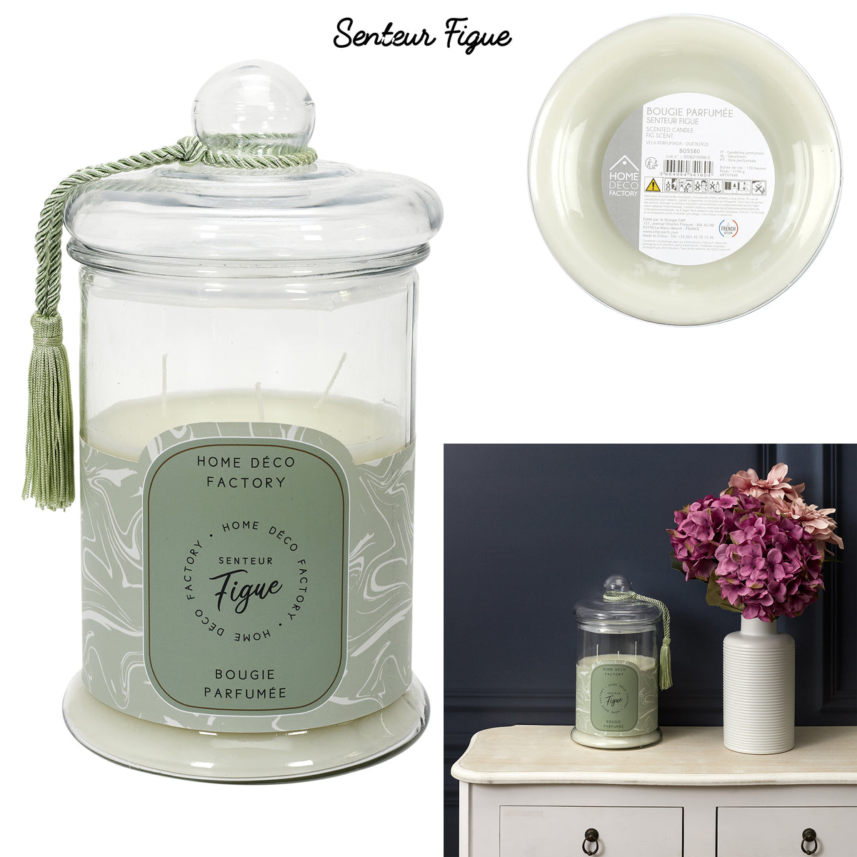 Bougie Parfumee Bonbonniere Verte H29Cm