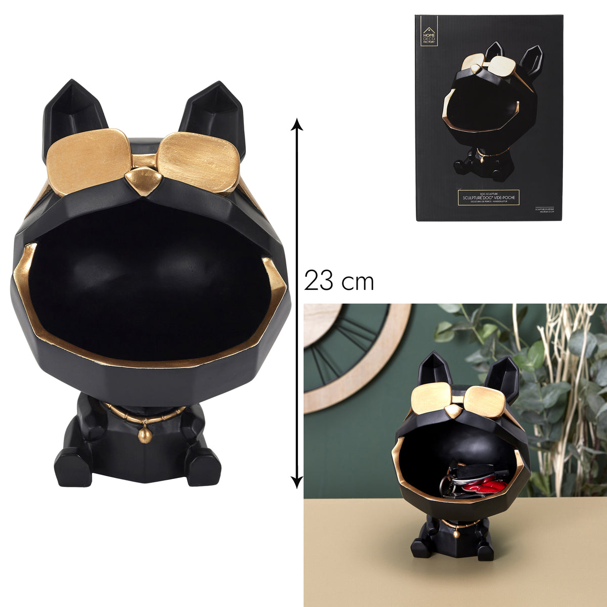 Sculpture Chien A Lunettes Noir Vide Poche