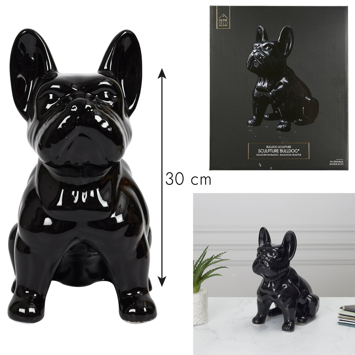 Bulldog Ceramique Noir 30Cm