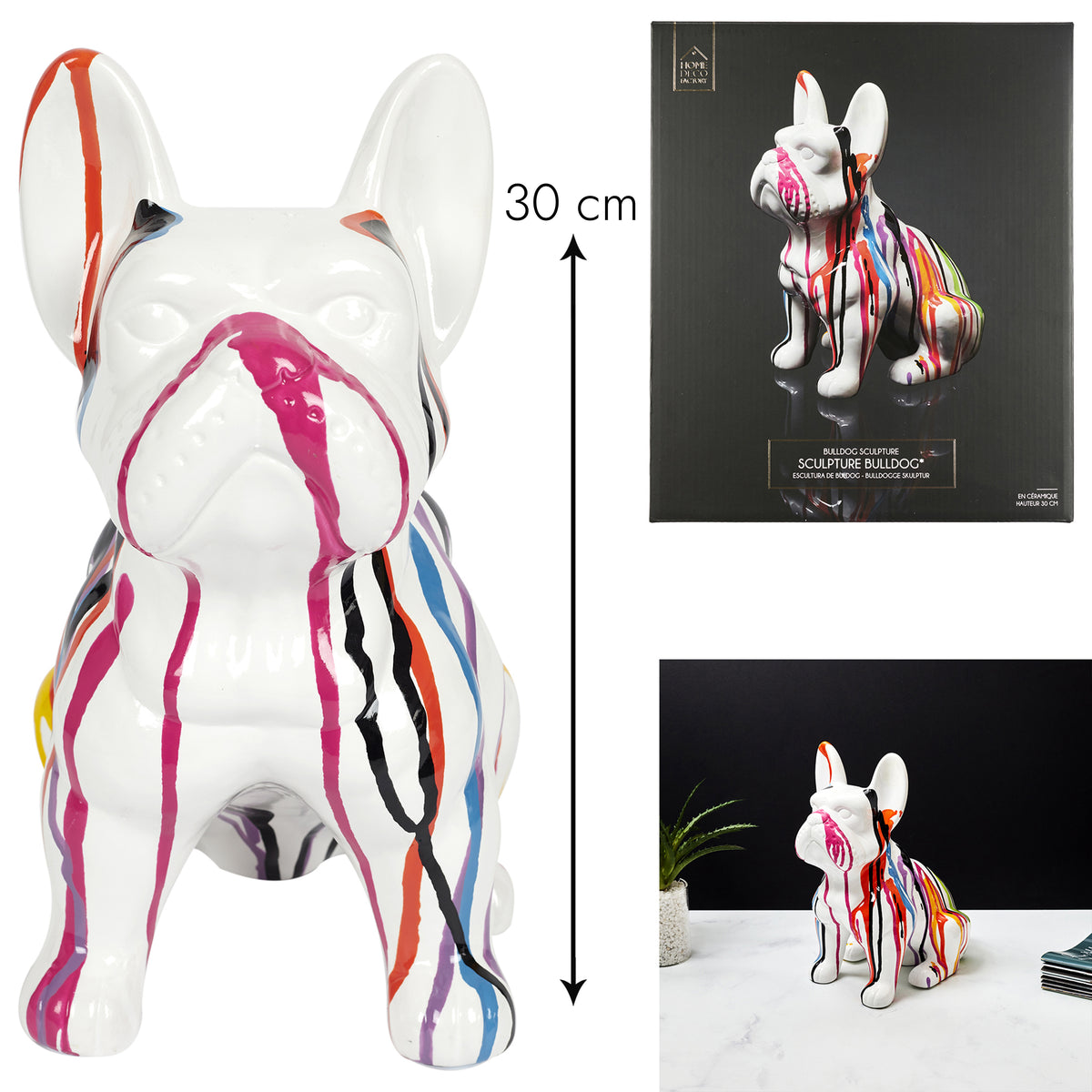 Bulldog Ceramique Coulures 30Cm