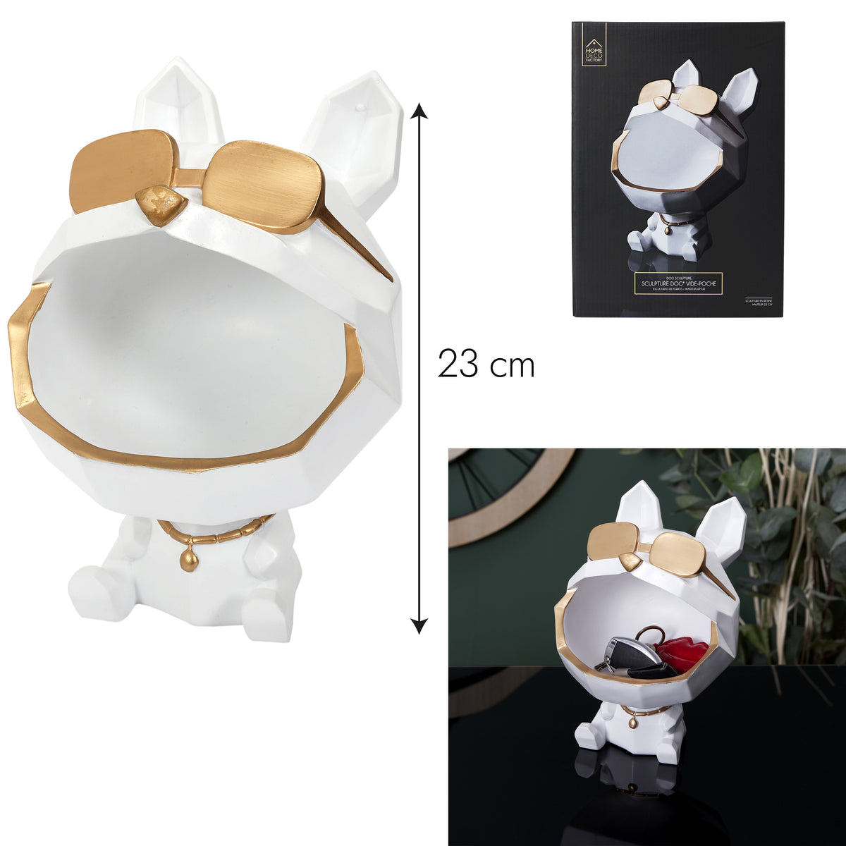 Sculpture Chien A Lunettes Blanc Vide Poche