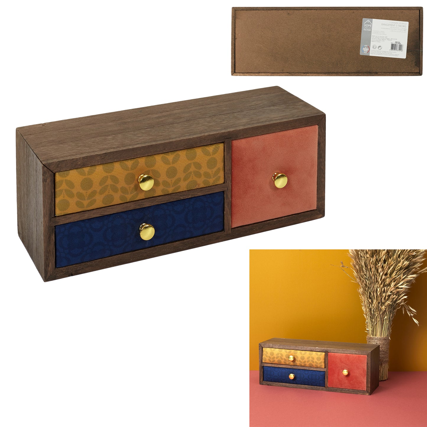 Rangement 3 Tiroirs Velours
