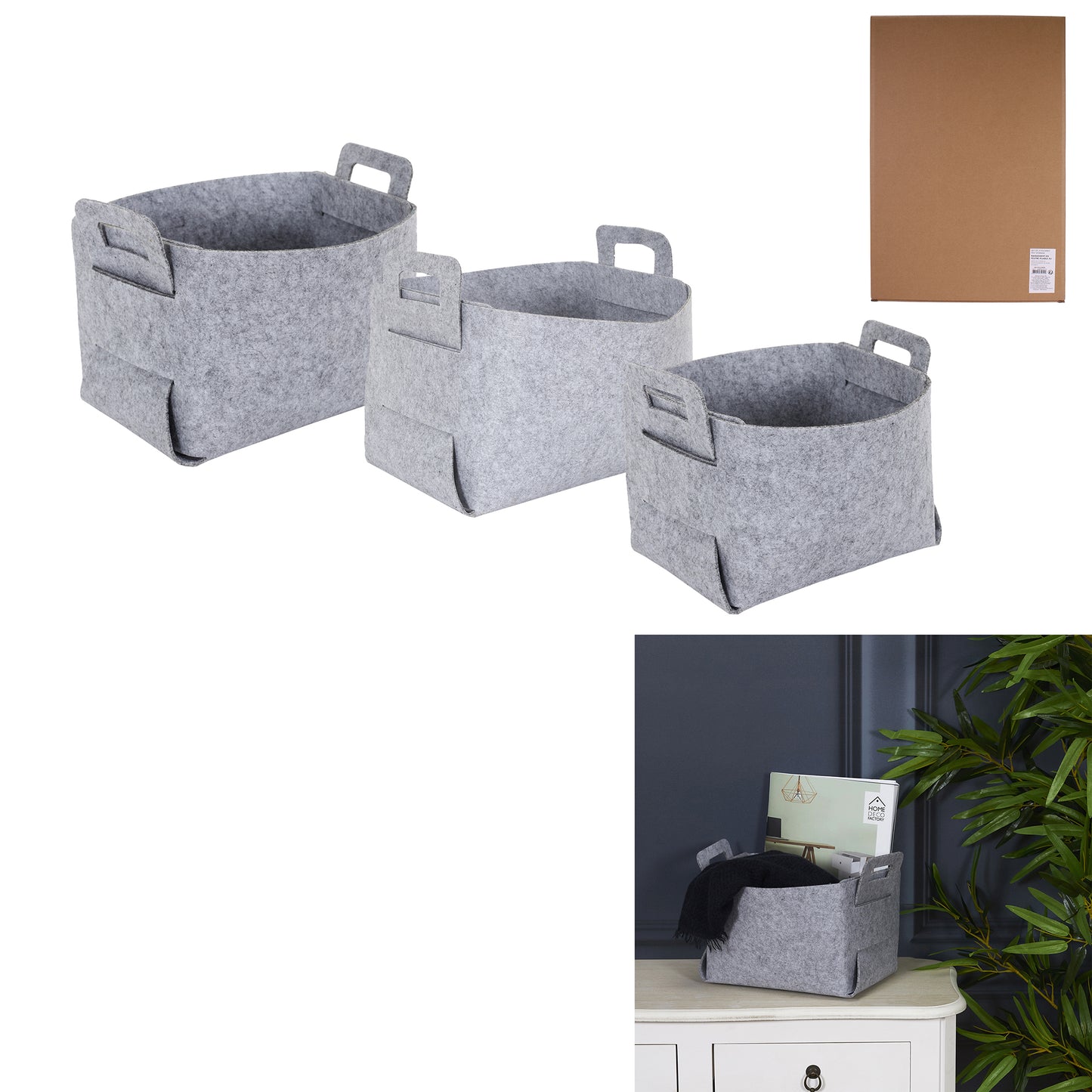 Lot De 3 Rangements En Feutre Pliables