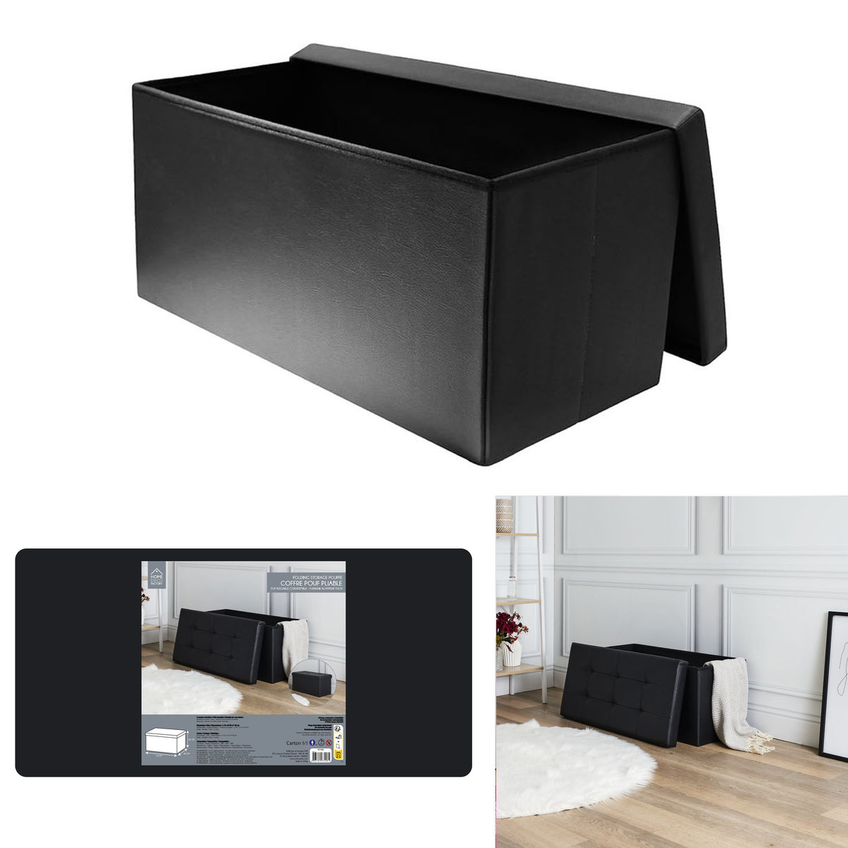 Coffre Banc Pliable Pu Noir