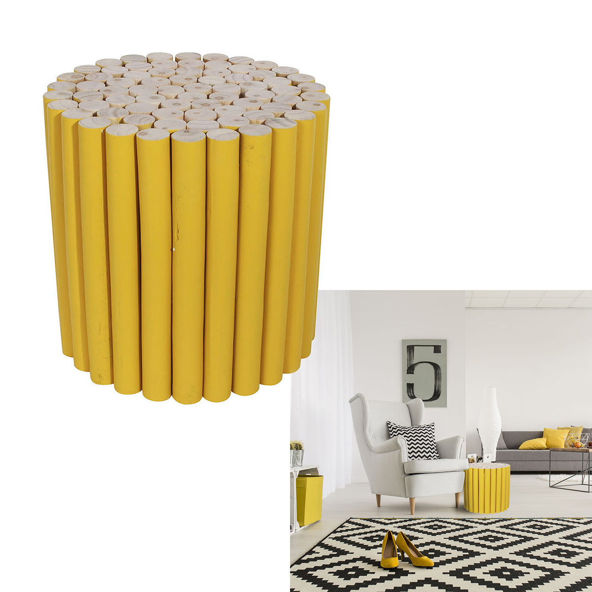 Tabouret Rondin En Bois Jaune