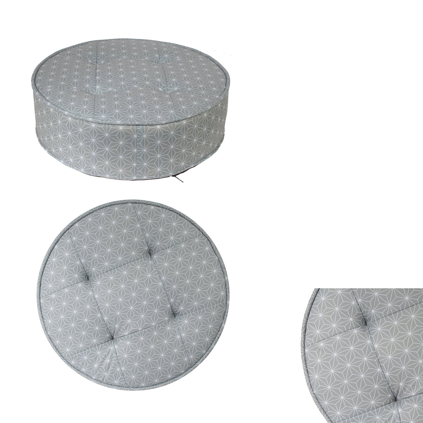 Pouf Rond Gris Motif Blanc Diam 50Cm