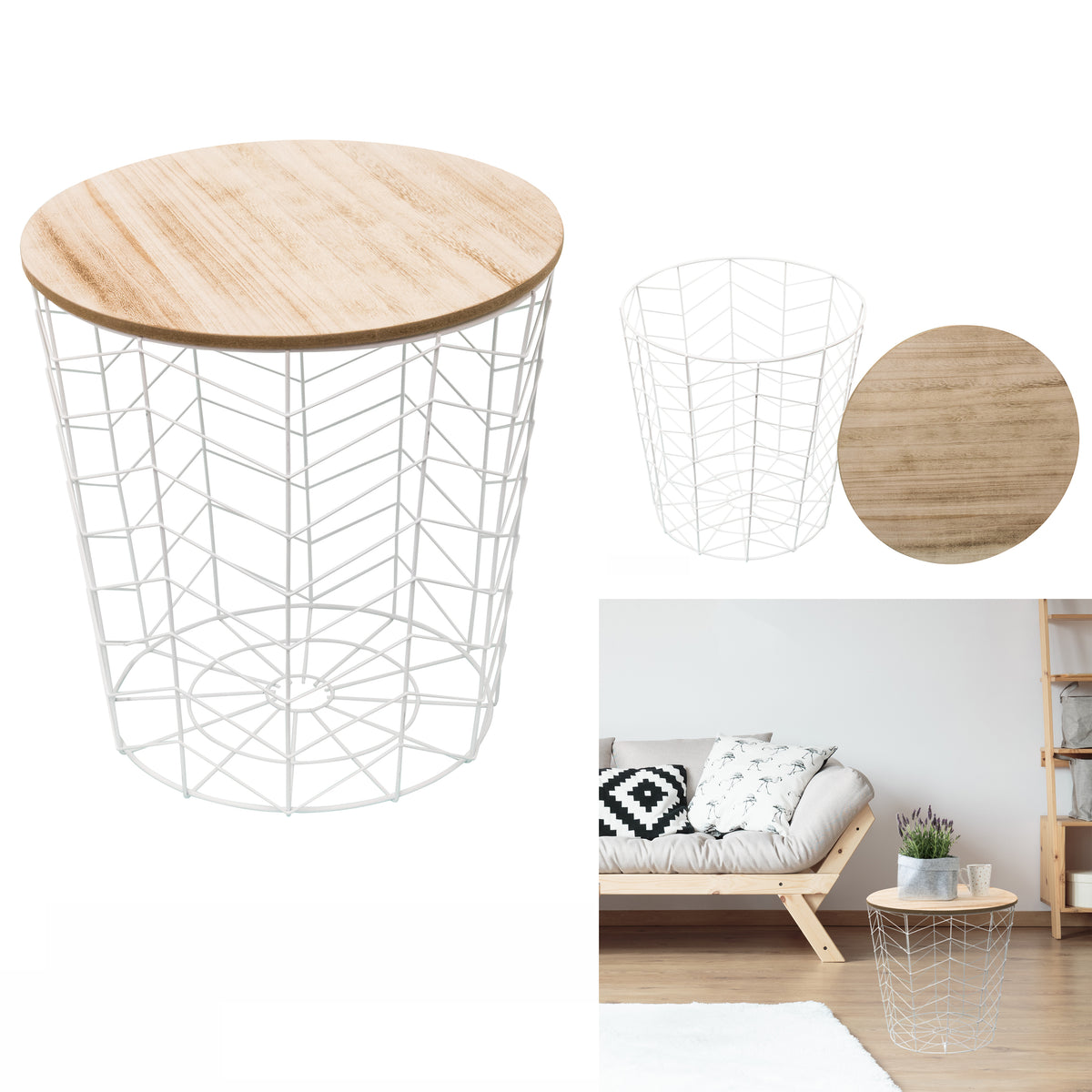 Table Filaire Bois Et Metal Blanc Motif Chevron