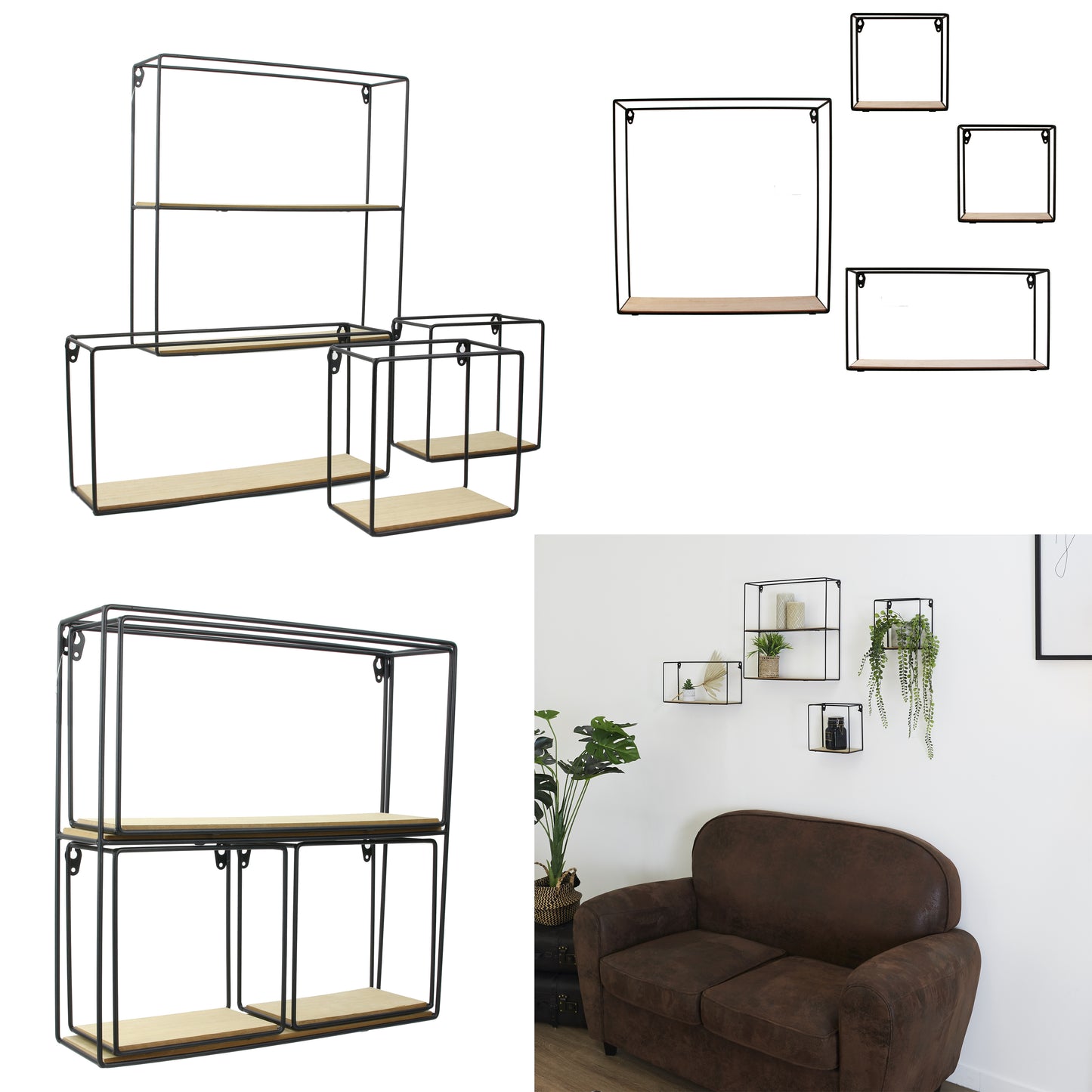 Etagere 4 Pieces Bois Metal 38X38X10Cm