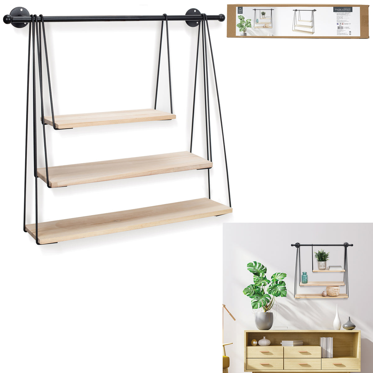 Etagere Filaire Murale Balancelle 67.5X62Cm
