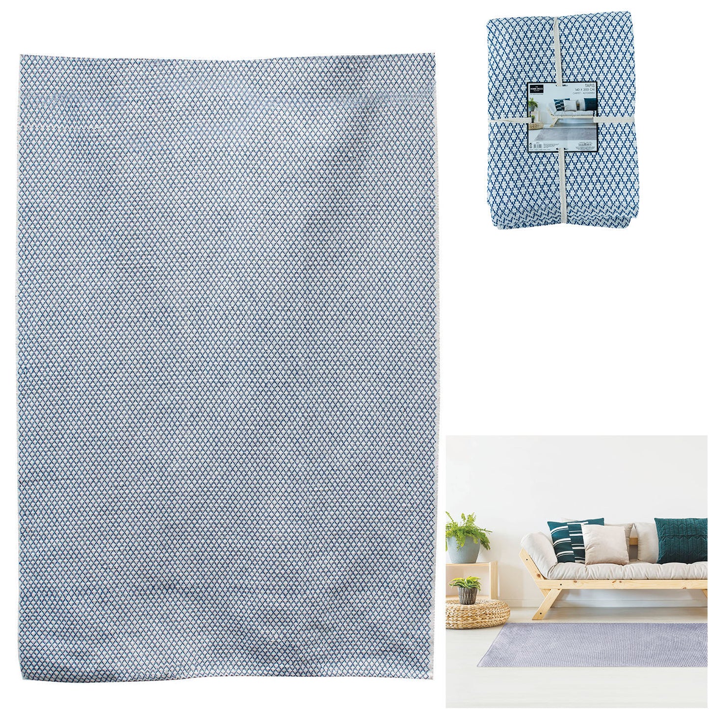 Tapis Losanges Bleu 140X200Cm