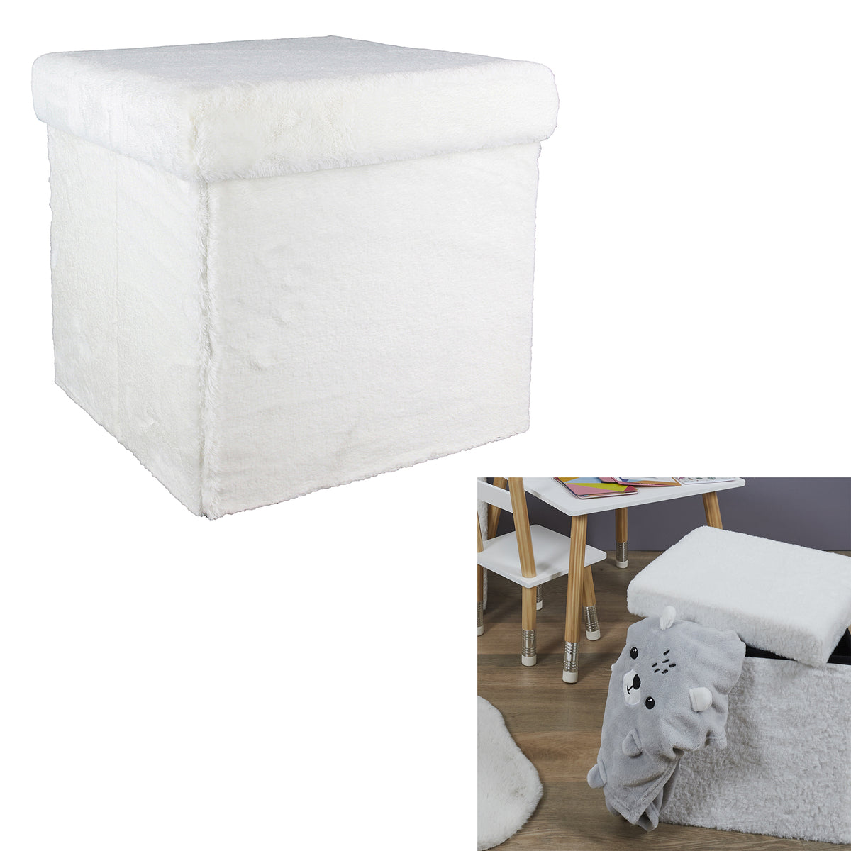 Pouf Pliable Imitation Fourrure Blanc