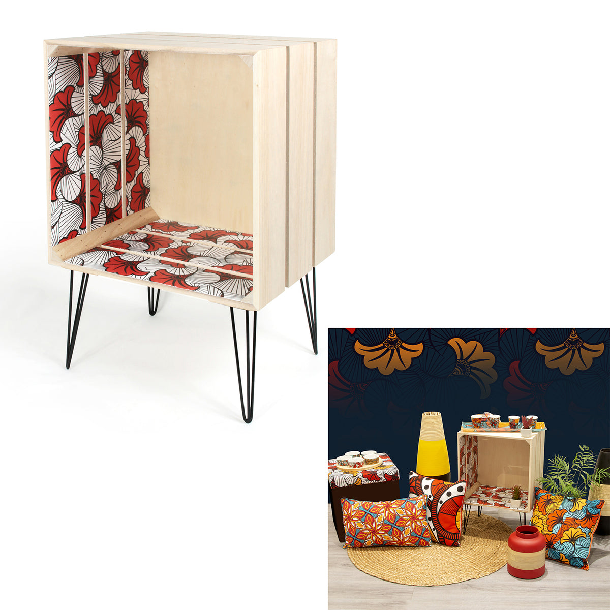 Meuble Cagette Wax Rouge Sur Pieds 40X30X60Cm