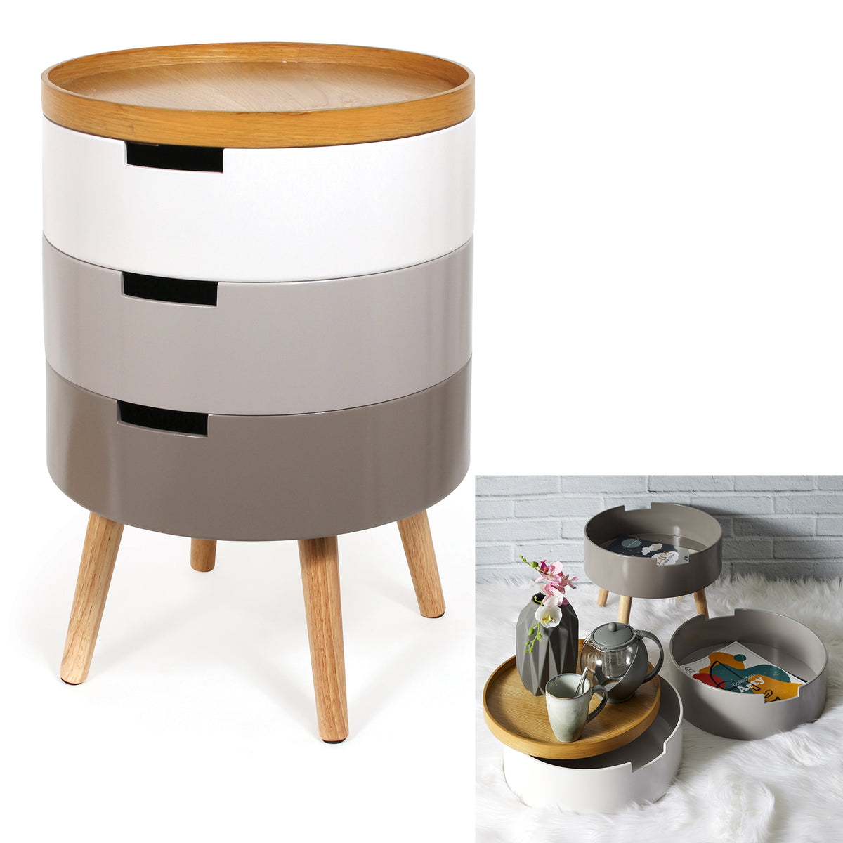 Table De Chevet Coffre 3 Niveaux Gris