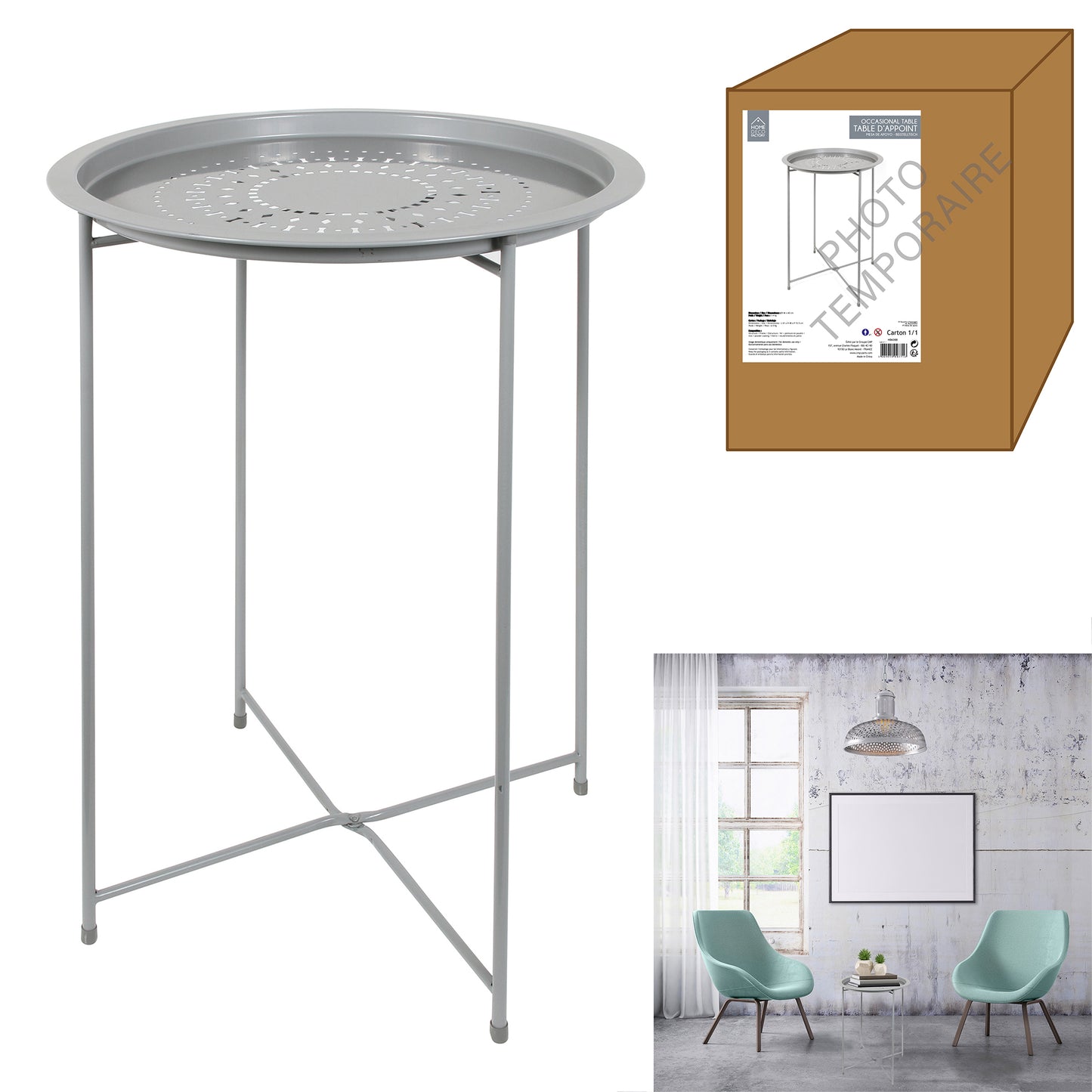 Table D Appoint Metal Gris 60X46X46Cm