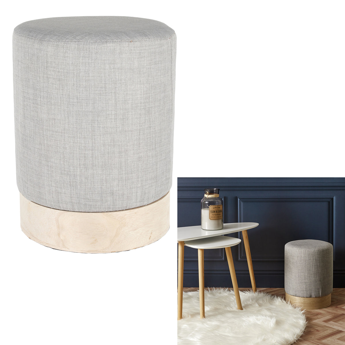 Pouf Scandinave Gris Clair 30Cm