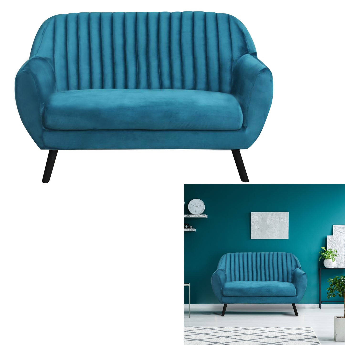 Canape 2 Places Sofia Velours Bleu