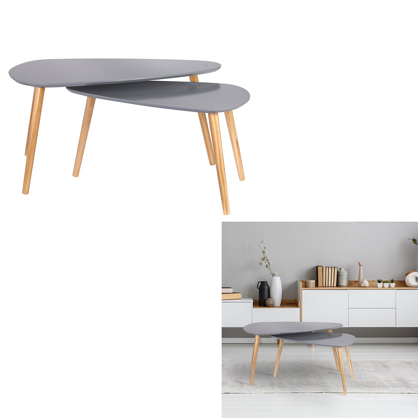 Table Gigogne Bois Galet Gris X2