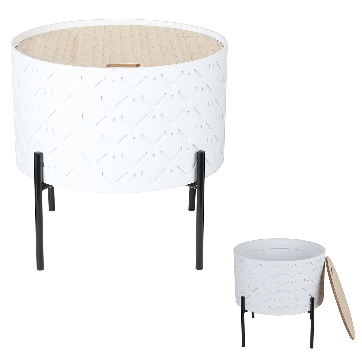 Table D Appoint Coffre Bois A Motif Blanc