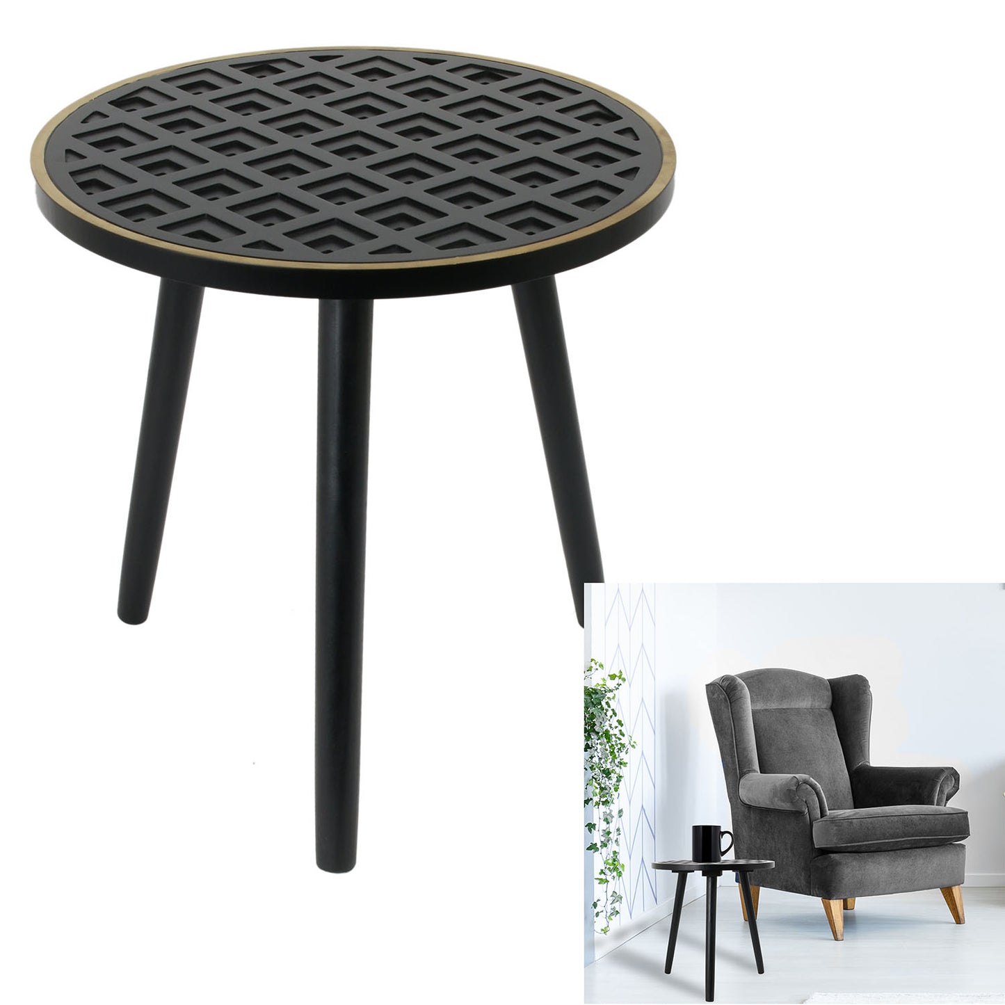 Table D Appoint Bois A Motif Noir Lisere Dore