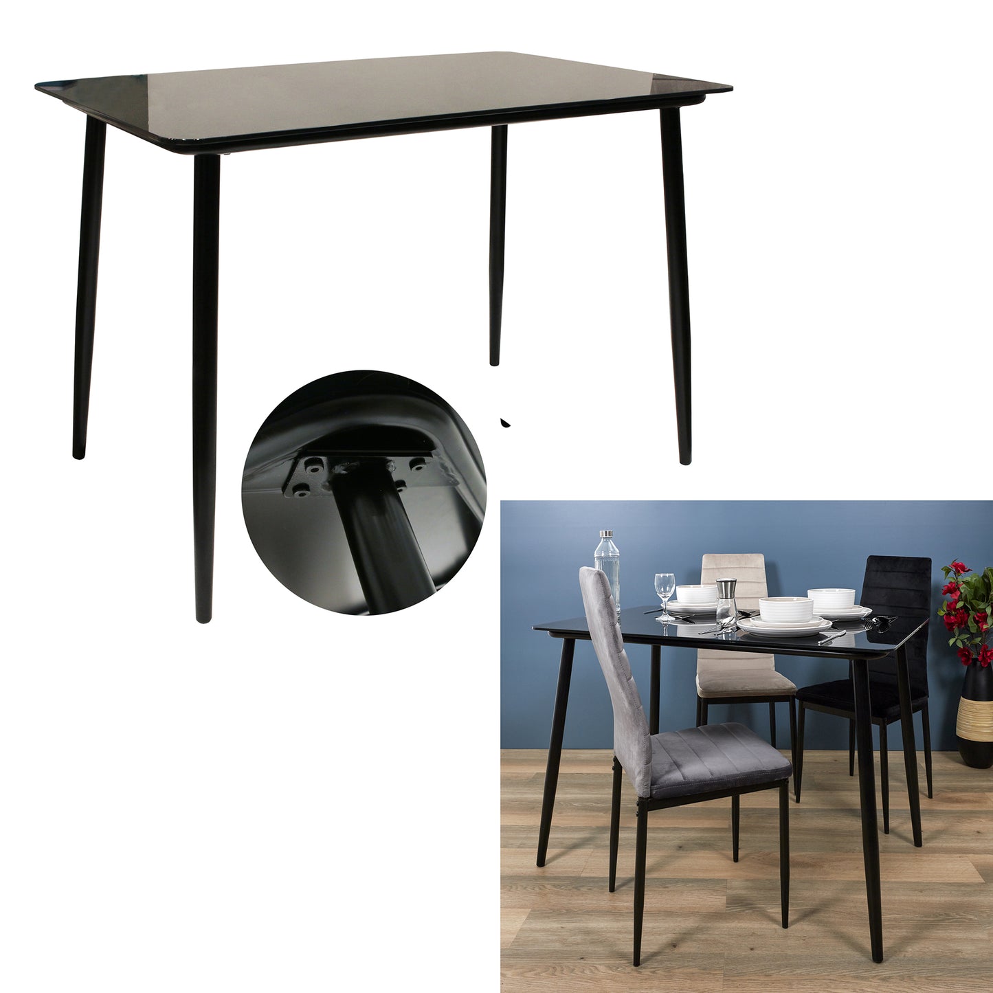 Table De Repas En Verre Noir 110X70Cm