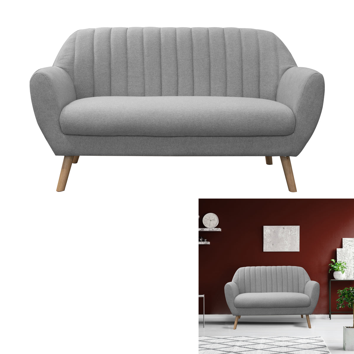 Canape 2 Places Sofia Tissu Gris