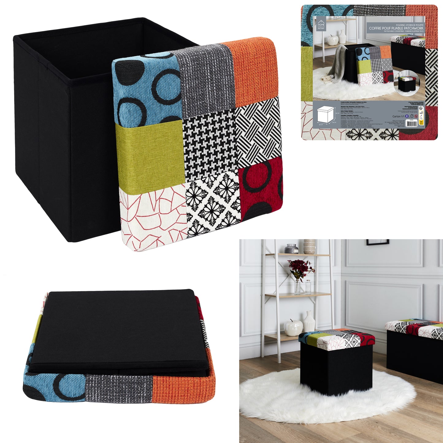 Coffre Pouf Pliable Patchwork