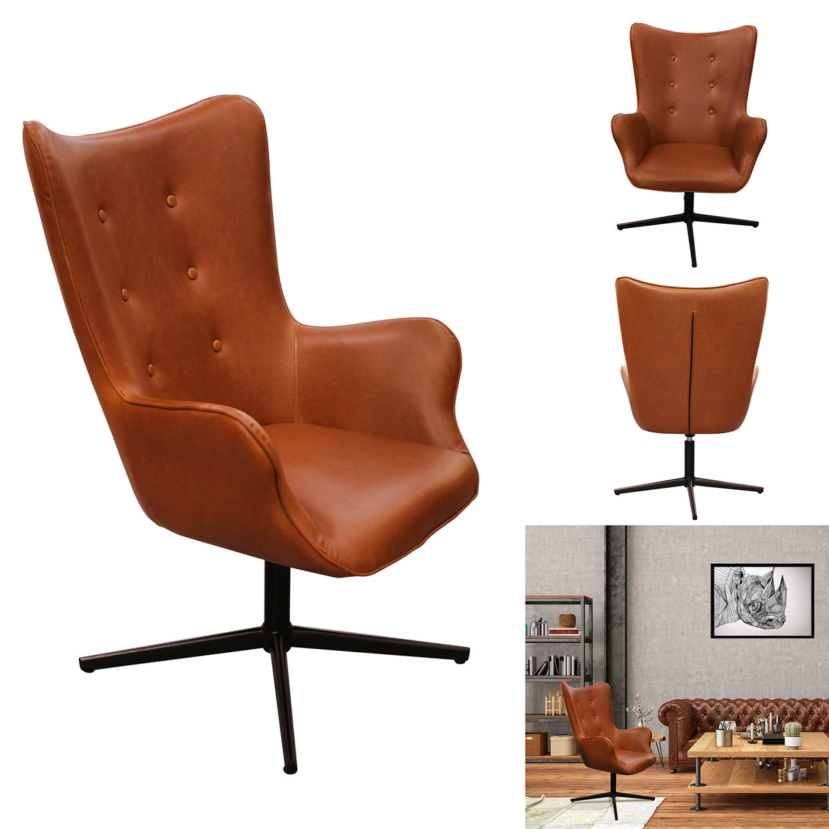 Fauteuil Helsinki Pu Marron