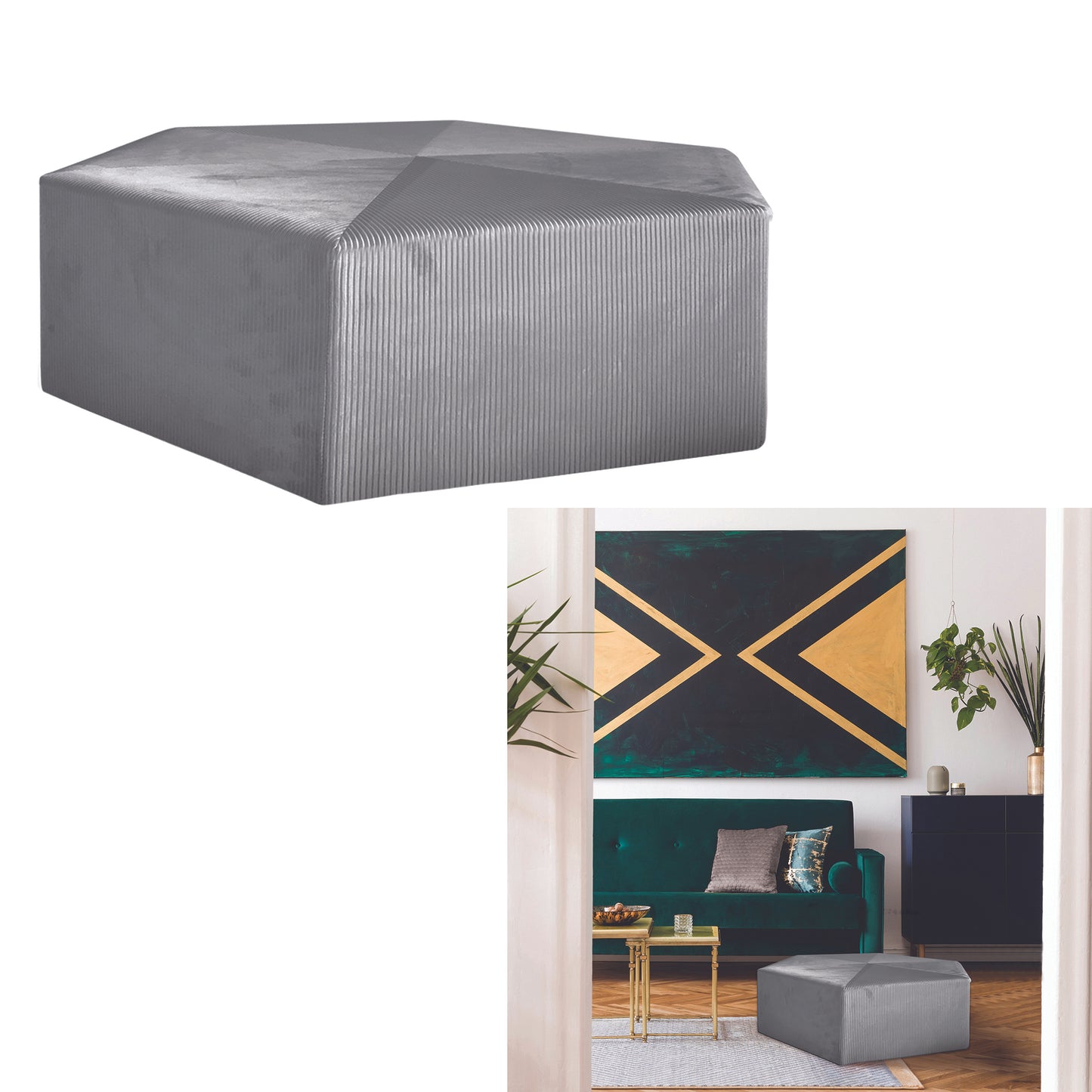 Pouf Velours Cotele 75Cm Giulia Gris Fonce