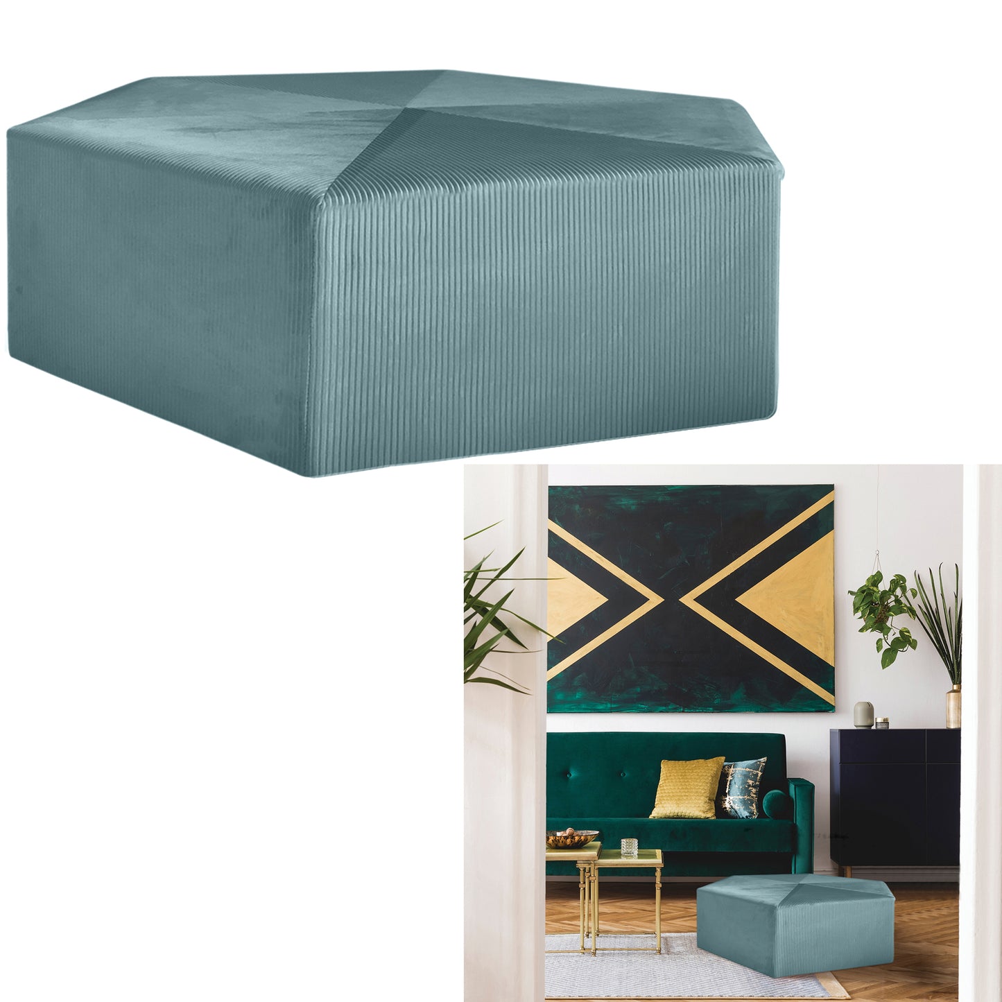 Pouf Velours Cotele 75Cm Giulia Bleu Canard