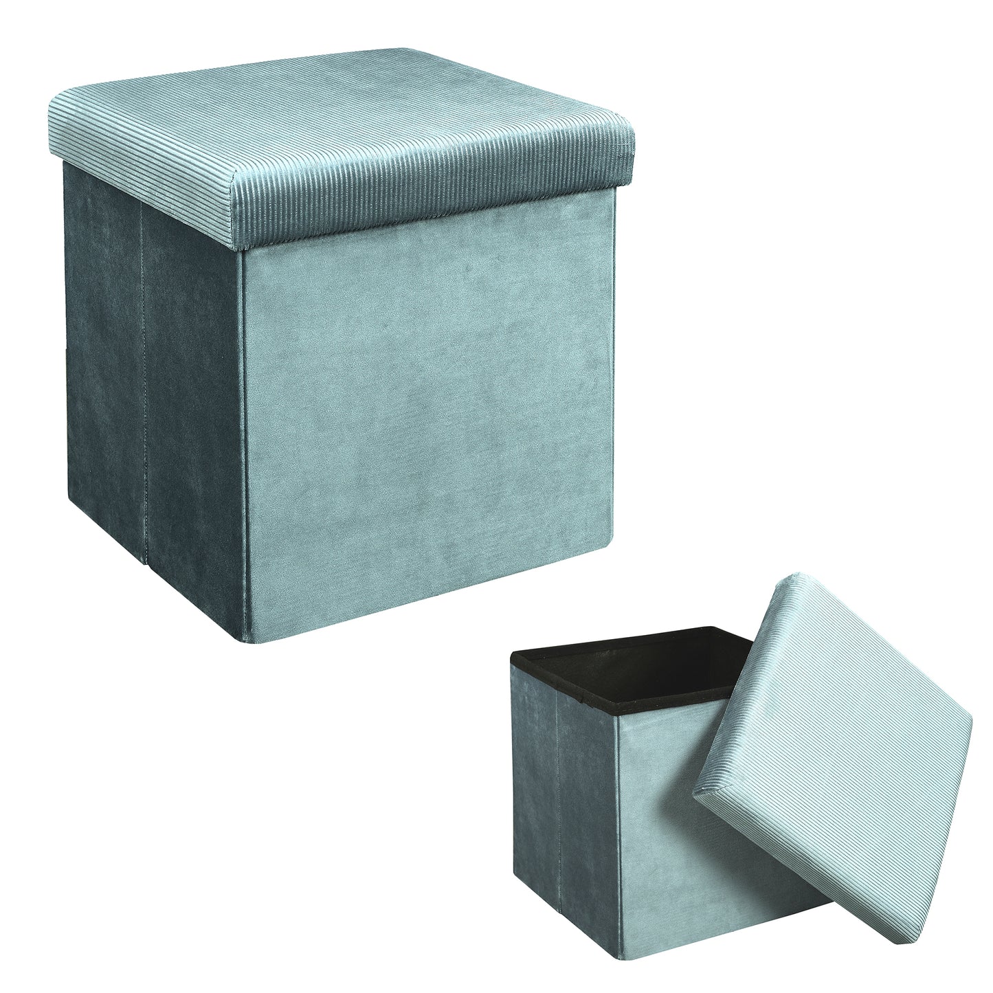 Coffre Pouf Pliable Velours Cotele Giulia Bleu