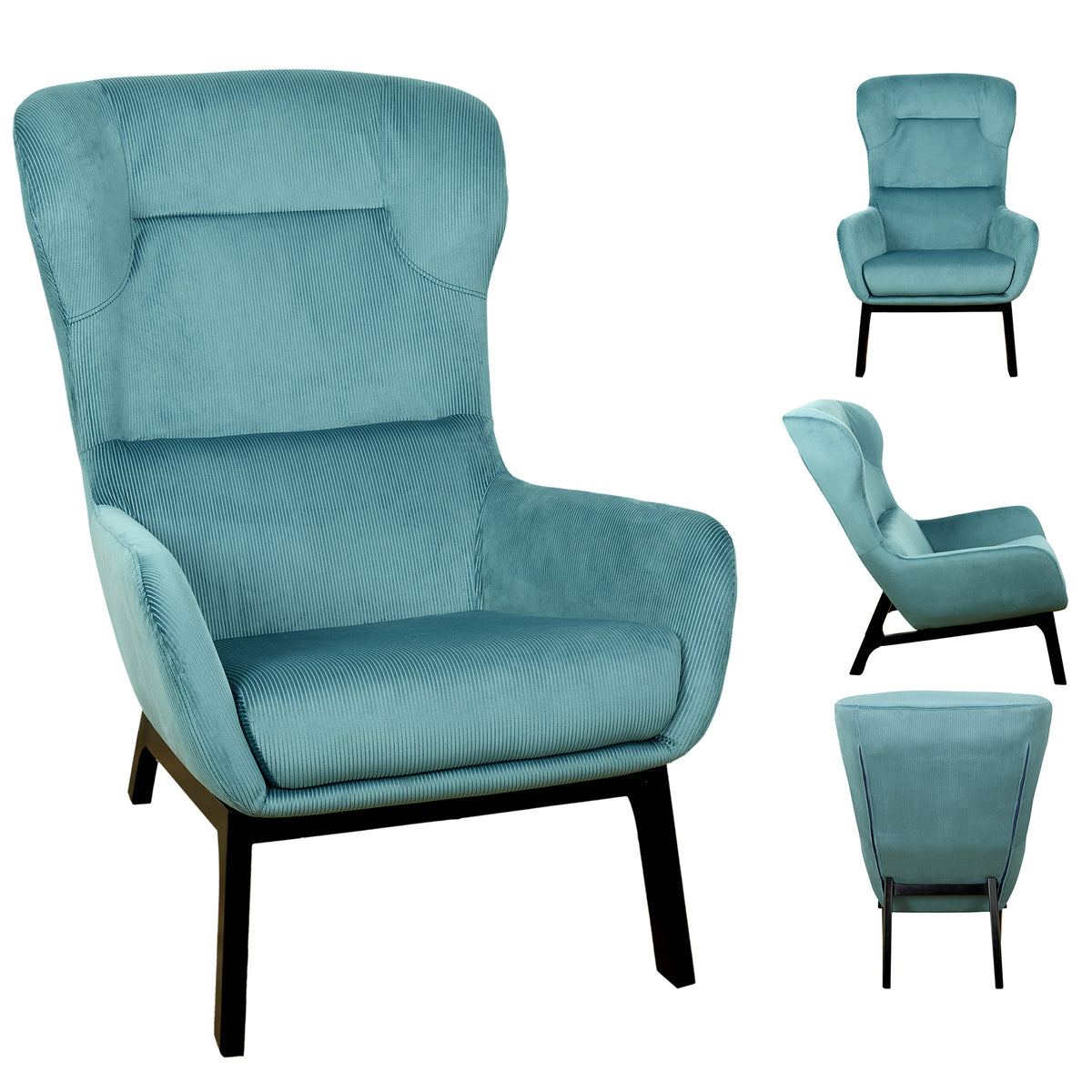 Fauteuil Velours Cotele Roma Bleu Canard