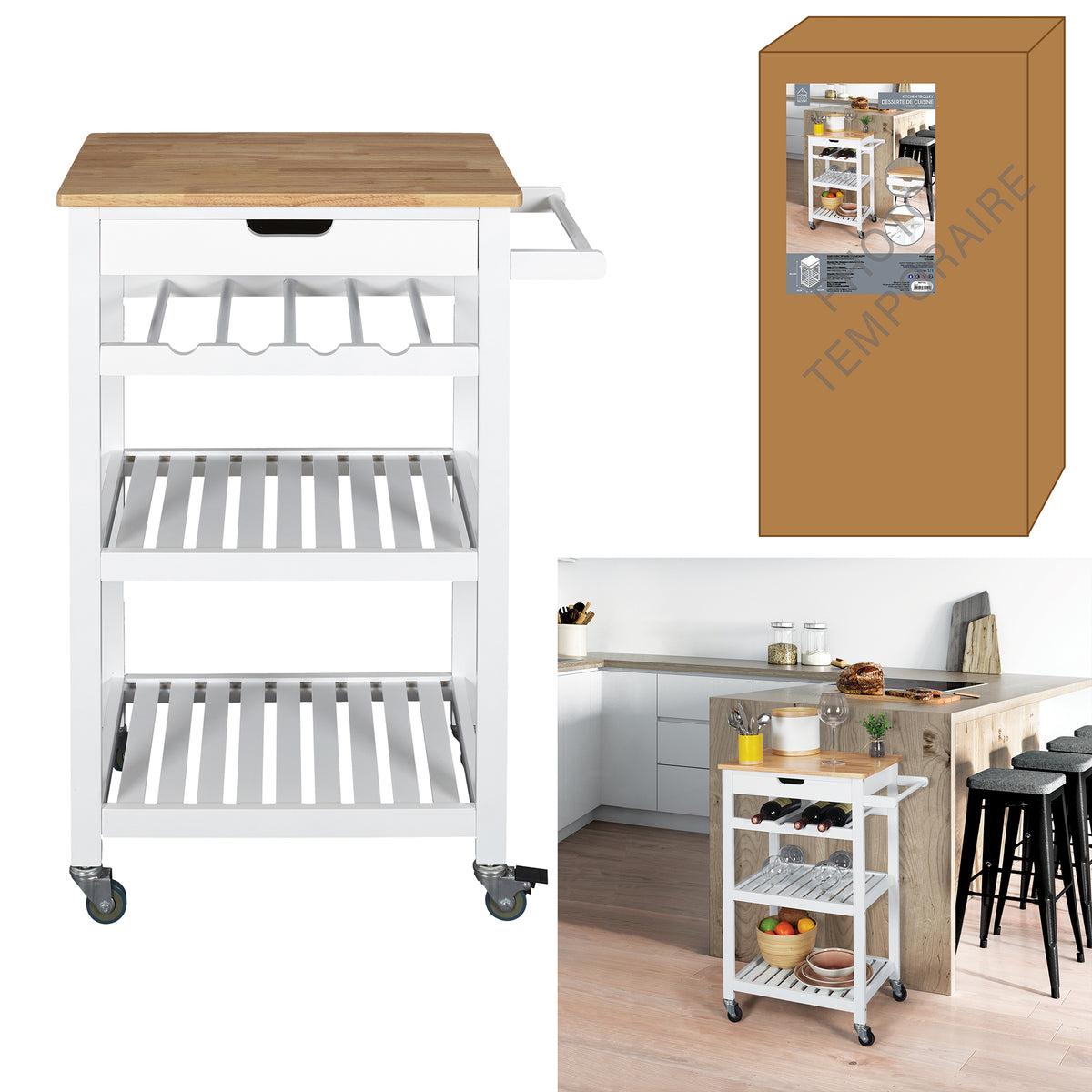 Desserte A Roulettes Blanc 40X61X84.5Cm