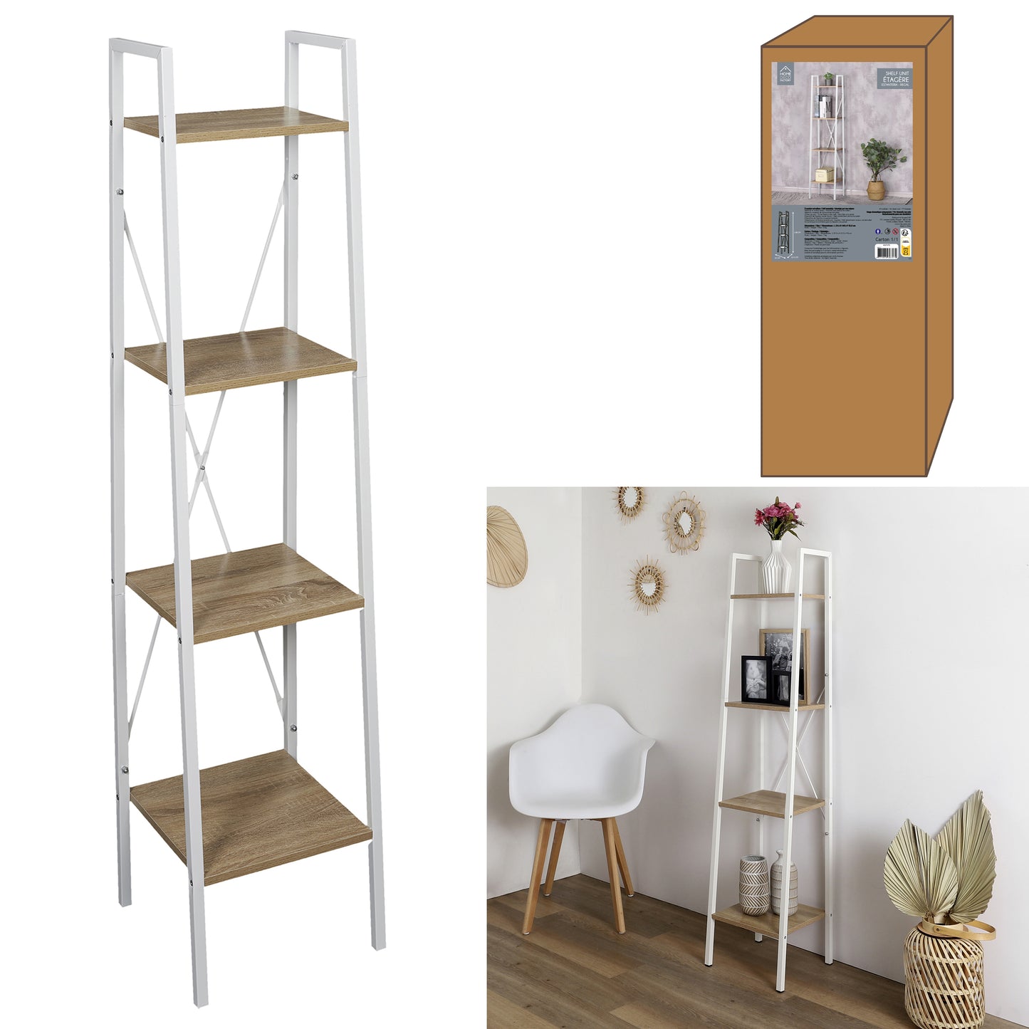 Etagere Bois Et Metal Blanc 148X34X32