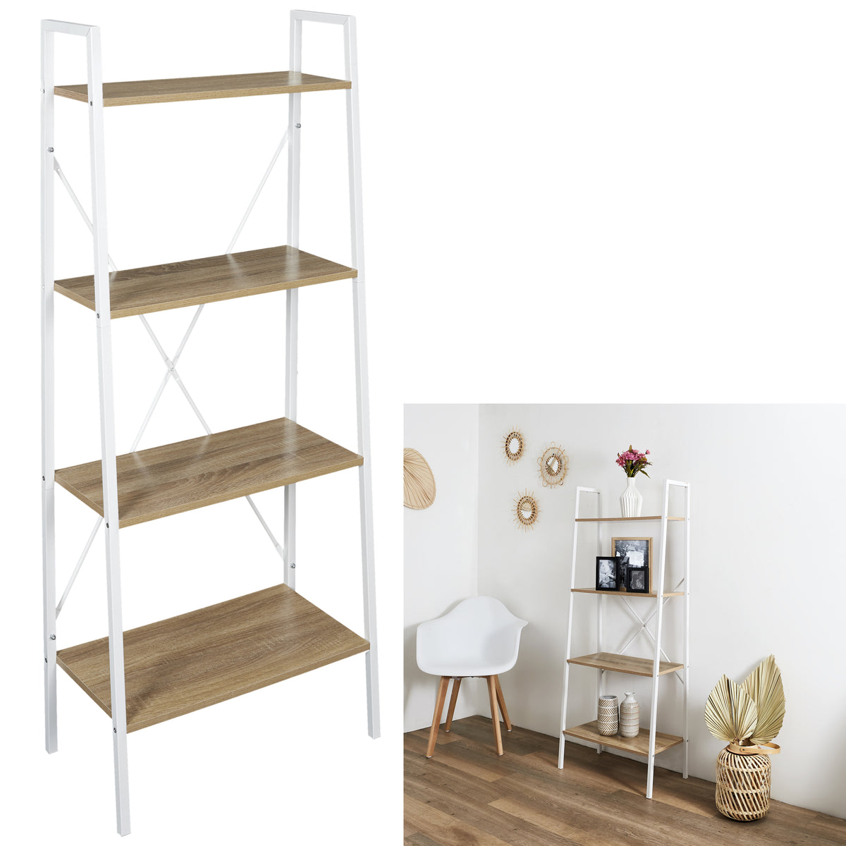 Etagere Bois Et Metal Blanc 148X60X32.5Cm