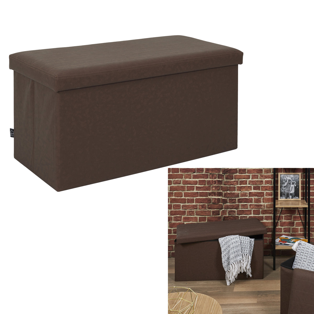 Coffre Banc Pliable Pu Marron